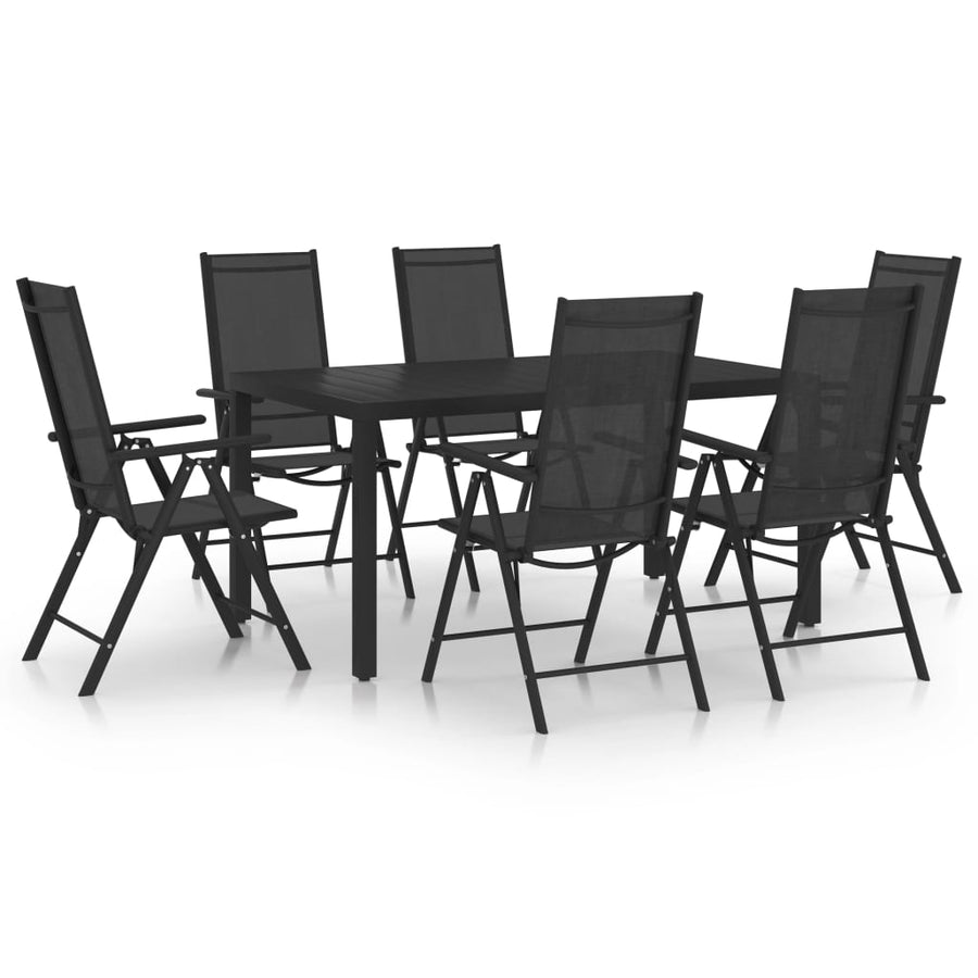 7-Delige Tuinset Aluminium Zwart 140 cm tafellengte