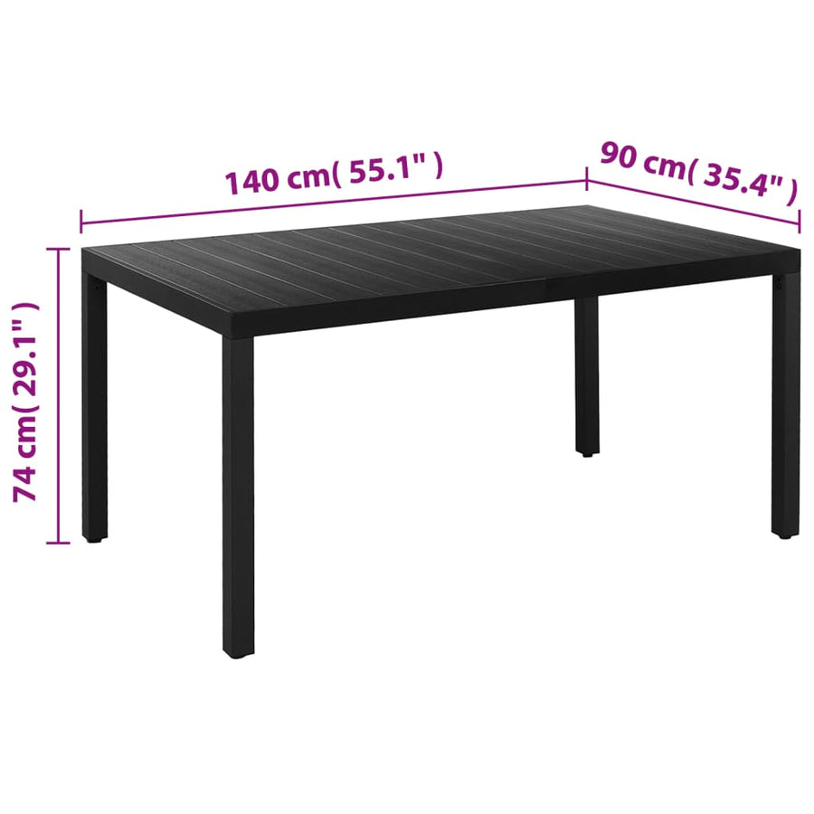7-Delige Tuinset Aluminium Zwart 140 cm tafellengte