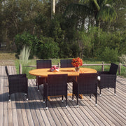 Tuinset 7-delig poly rattan zwart acacia tafel