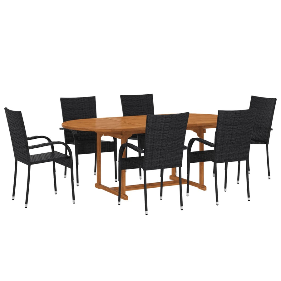 -Delige Tuinset Poly Rattan Zwart