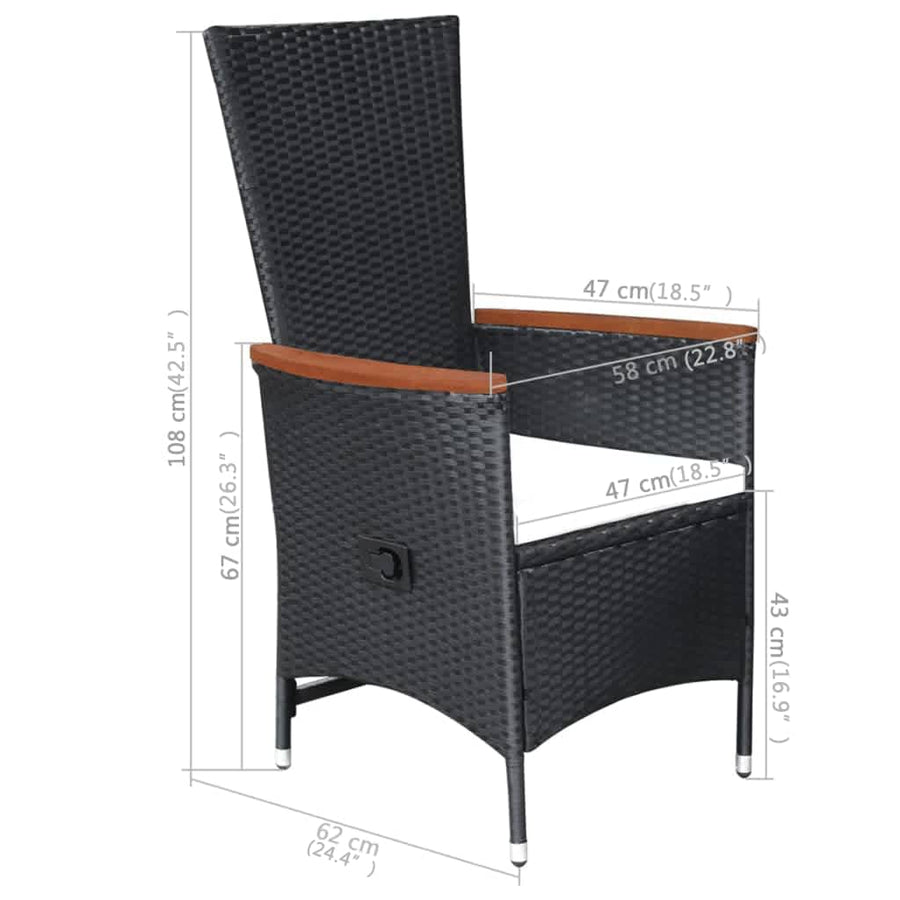 -Delige Tuinset Poly Rattan Zwart