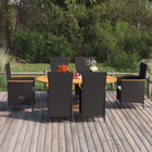 Tuinset 7-delig poly rattan acaciahout zwart