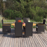 Tuinset 7-delig poly rattan acaciahout zwart