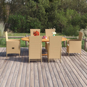 Tuinset 7-delig poly rattan beige acaciahout