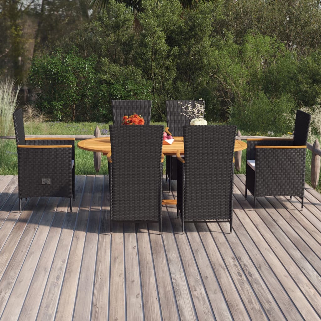 -Delige Tuinset Poly Rattan Zwart