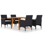 Tuinset 5-delig acaciahout PE-rattan zwart