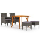Tuinset 5-delig acaciahout PE-rattan grijs