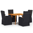Tuinset 5-delig massief acaciahout PE-rattan zwart