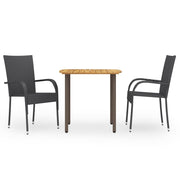 3-piece poly rattan garden set black