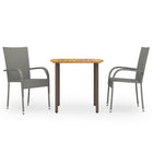 Tuinset 3-delig poly rattan grijs acaciahout