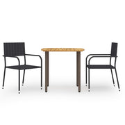 Tuinset 3-delig poly rattan zwart acaciahout