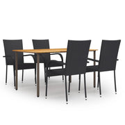 Tuinset 5-delig poly rattan zwart acaciahout