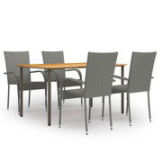 Tuinset 5-delig poly rattan grijs acaciahout