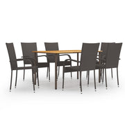Tuinset 7-delig poly rattan bruin acaciahout