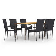 Tuinset 7-delig polyrattan zwart acaciahout