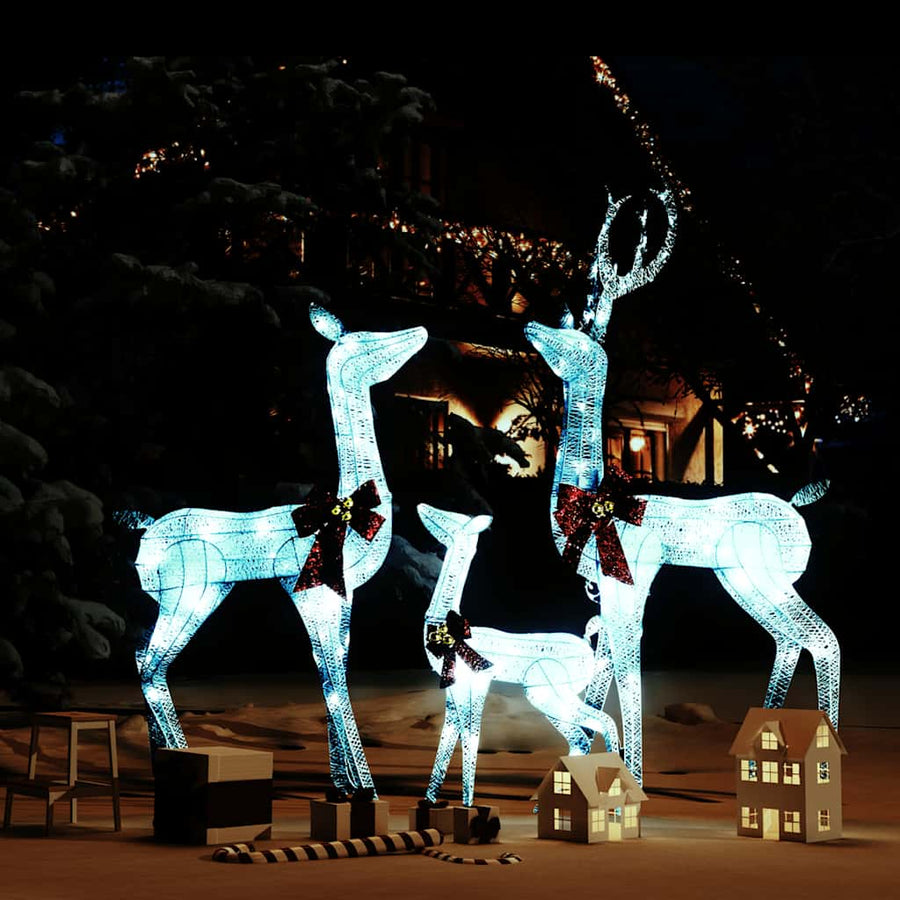 Kerstversiering Rendierfamilie 201 Led's En Zilverkleurig Wit