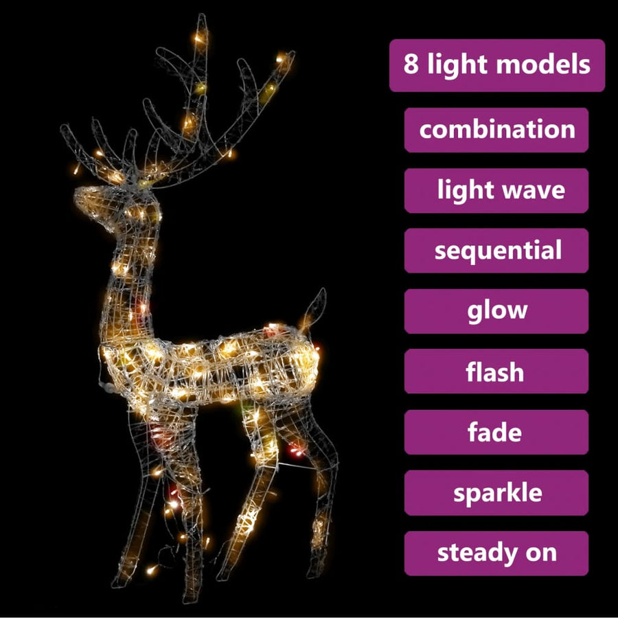 Kerstversiering rendier 140 LED's 128 cm acryl meerkleurig