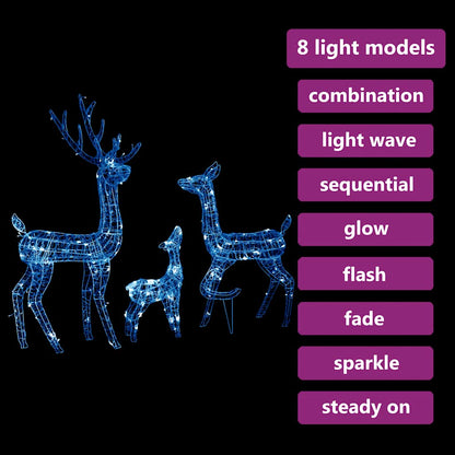 Kerstversiering rendierfamilie 300 LED's blauw acryl