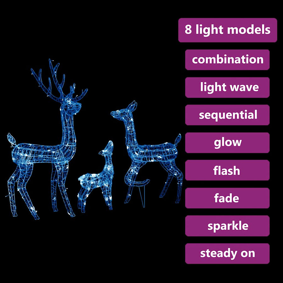 Kerstversiering rendierfamilie 300 LED's blauw acryl
