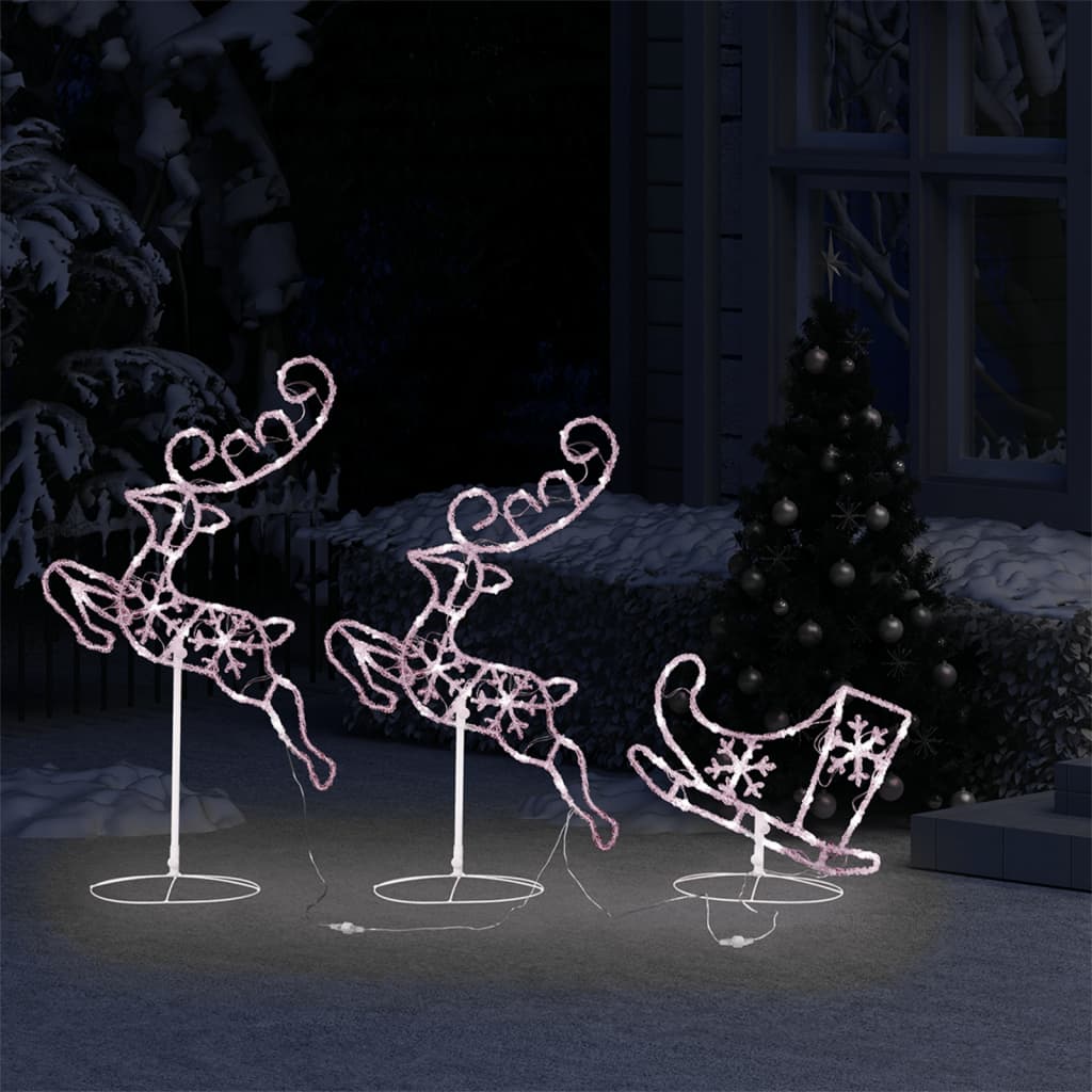Kerstdecoratie Rendieren En Slee 260X21X87 Cm Acryl Warmwit