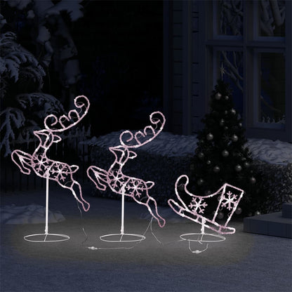 Kerstdecoratie Rendieren En Slee 260X21X87 Cm Acryl Warmwit