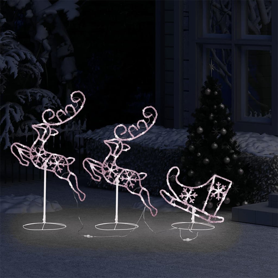 Kerstdecoratie Rendieren En Slee 260X21X87 Cm Acryl Warmwit