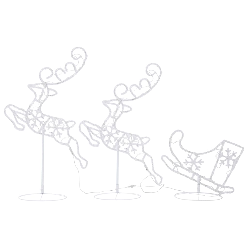 Kerstdecoratie Rendieren En Slee 260X21X87 Cm Acryl Warmwit