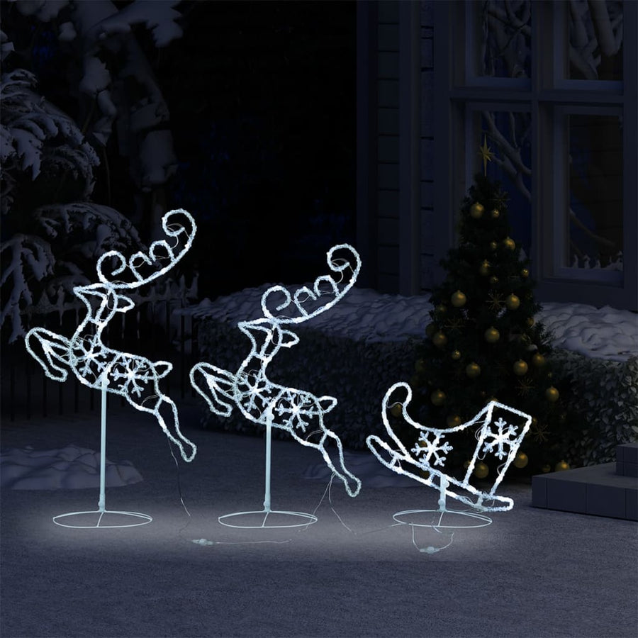 Kerstdecoratie Rendieren En Slee 260X21X87 Cm Acryl Koudwit