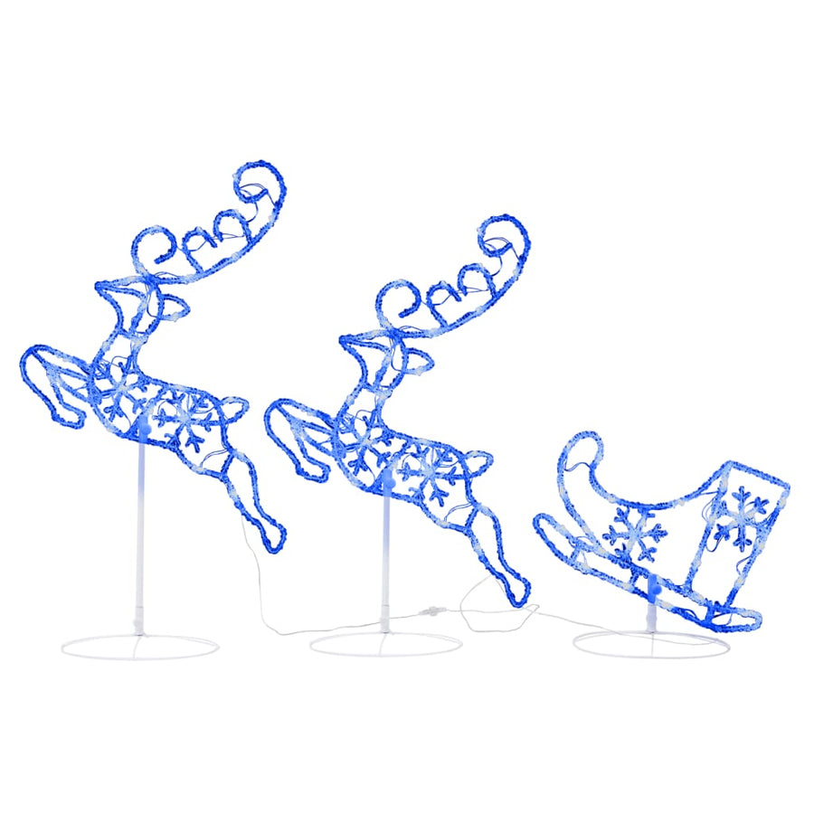 Kerstdecoratie Rendieren En Slee 260X21X87Cm Acryl Blauw