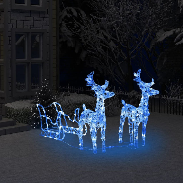 Kerstversiering Rendieren En Slee 60 Led's 30 Cm Acryl 43 x 11 x 55 cm (2 pcs) Blauw