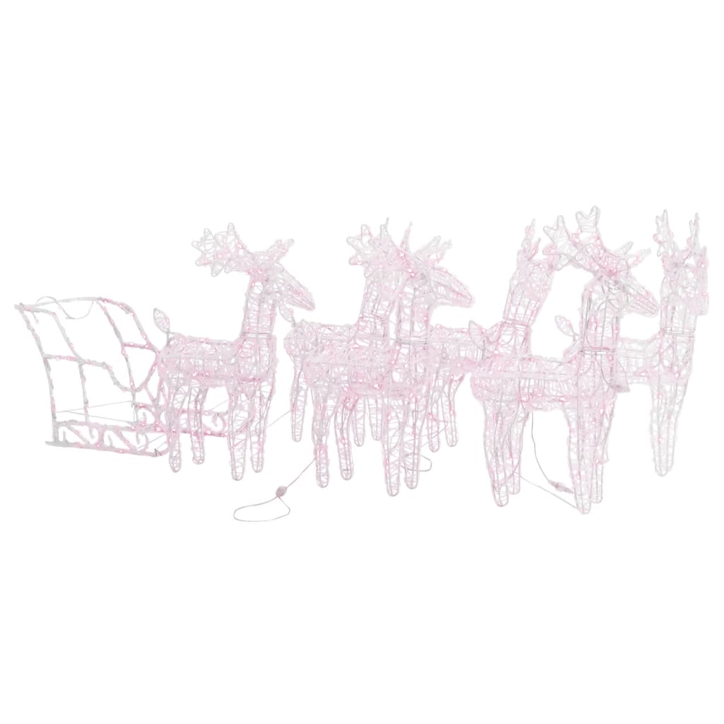Kerstdecoratie Rendieren En Slee 280X28X55 Cm Acryl 1 43 x 11 x 55 cm (4 pcs) Warmwit