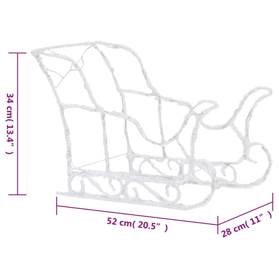 Kerstdecoratie Rendieren En Slee 280X28X55 Cm Acryl 1 43 x 11 x 55 cm (4 pcs) Warmwit