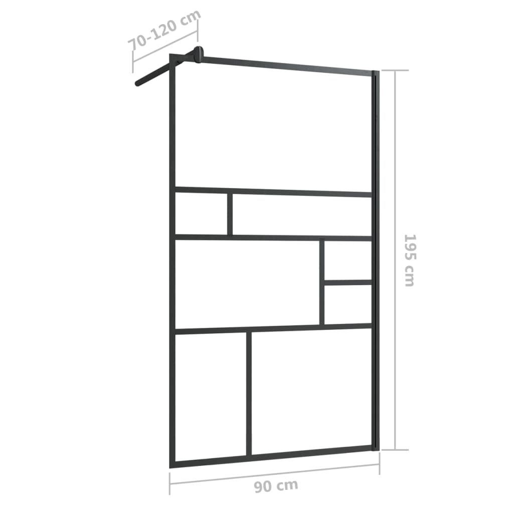Inloopdouchewand 90x195 cm ESG-glas transparant en zwart 90 x 195 cm Zwart