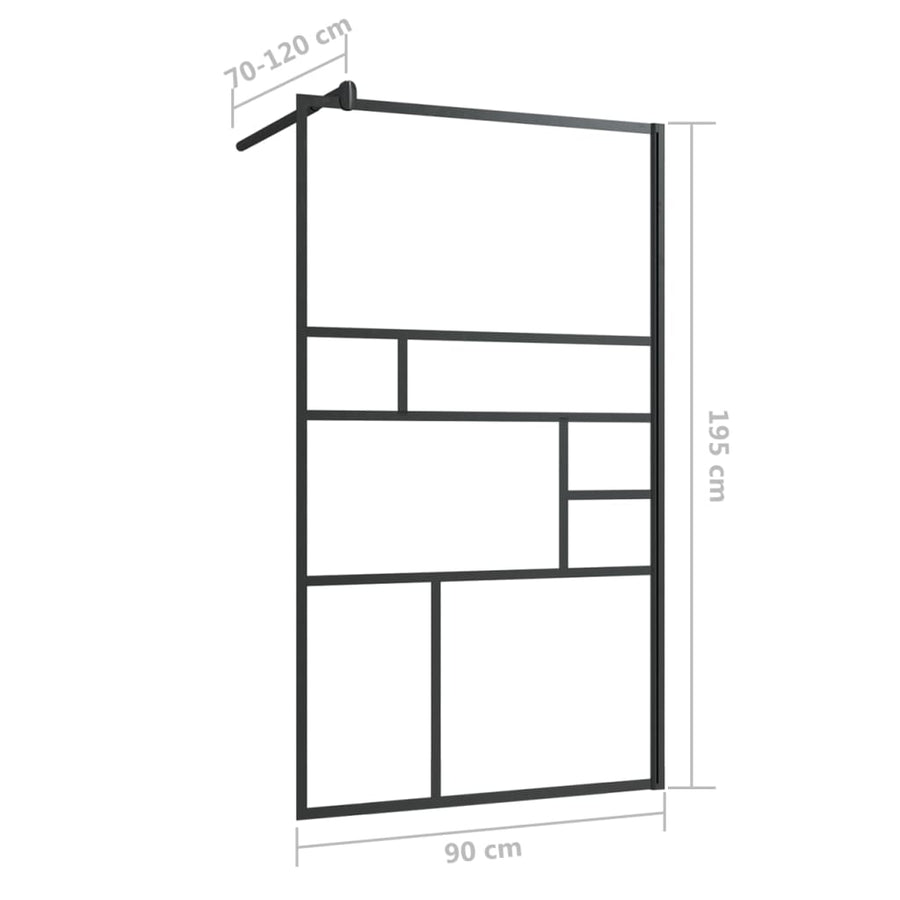 Inloopdouchewand 90x195 cm ESG-glas transparant en zwart 90 x 195 cm Zwart