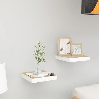Wandschappen Zwevend 3X3,5X3,8 Cm Mdf Kleurig Eiken En Wit 2 23 x 23.5 x 3.8 cm