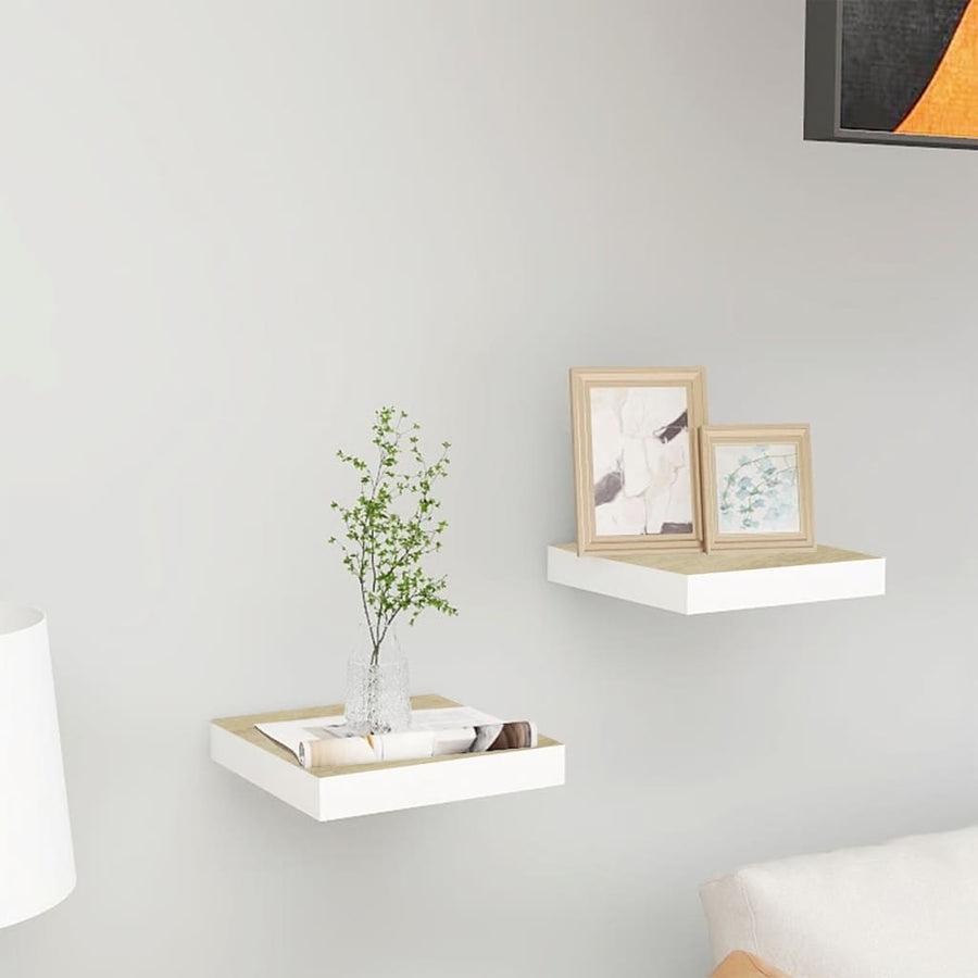 Wandschappen Zwevend 3X3,5X3,8 Cm Mdf Kleurig Eiken En Wit 2 23 x 23.5 x 3.8 cm