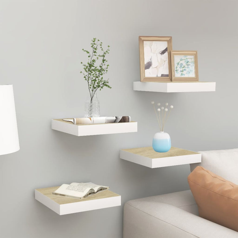 Wandschappen Zwevend 23X23,5X3,8 Cm Mdf Kleurig Eiken En Wit 4 23 x 23.5 x 3.8 cm
