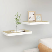 Wall shelves 2 pcs floating 40x23x3.8 cm MDF oak-coloured and white