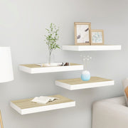 Floating wall shelves 4 pcs 40x23x3.8 cm MDF oak colored and white