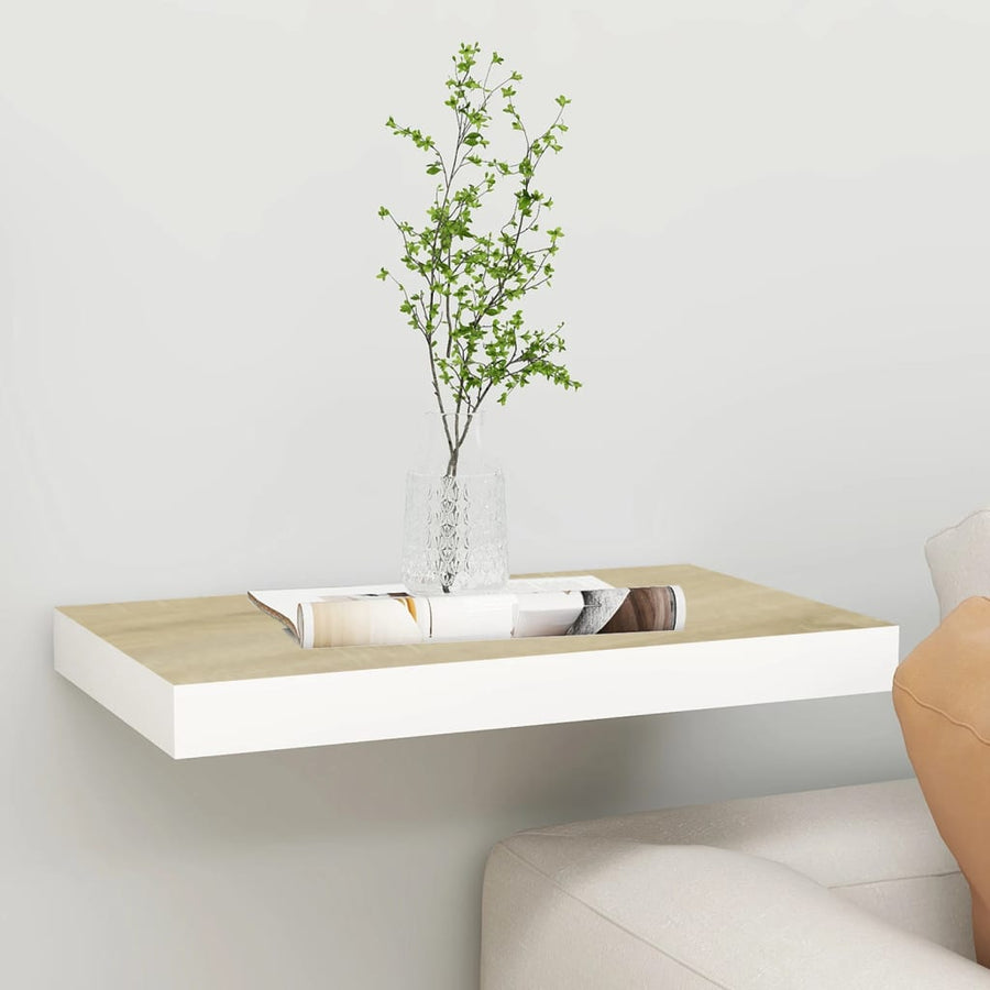 Wandschap Zwevend 50X23X3,8 Cm Mdf Kleurig En Eiken En Wit 1 50 x 23 x 3.8 cm
