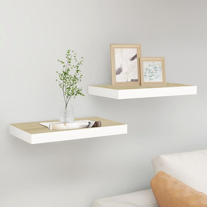 Wandschappen Zwevend 50X3X3,8 Cm Mdf Kleurig En Eiken En Wit 2 50 x 23 x 3.8 cm