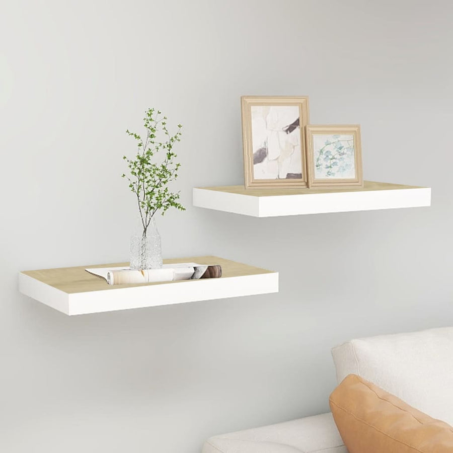 Wandschappen Zwevend 50X3X3,8 Cm Mdf Kleurig En Eiken En Wit 2 50 x 23 x 3.8 cm