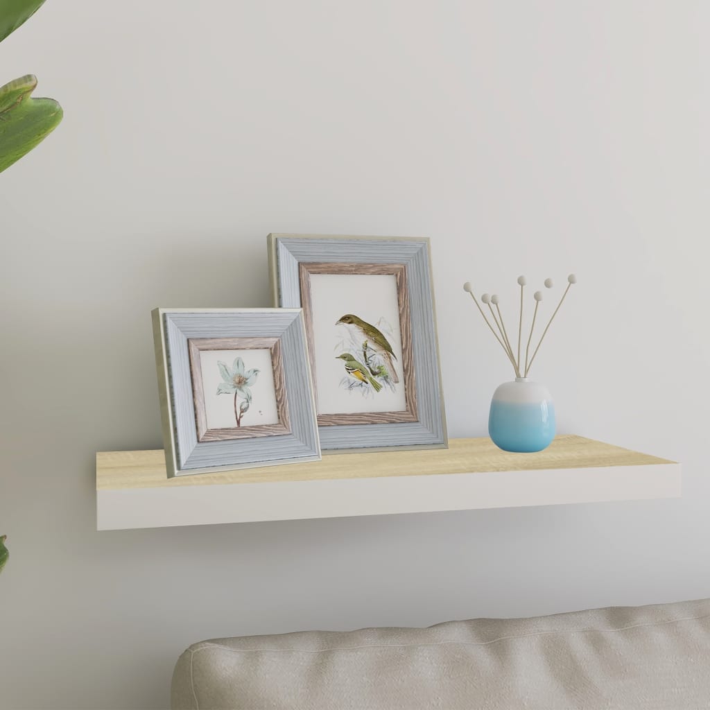 Wandschap Zwevend 60X23,5X3,8 Cm Mdf Kleurig En Eiken En Wit 1 60 x 23.5 x 3.8 cm