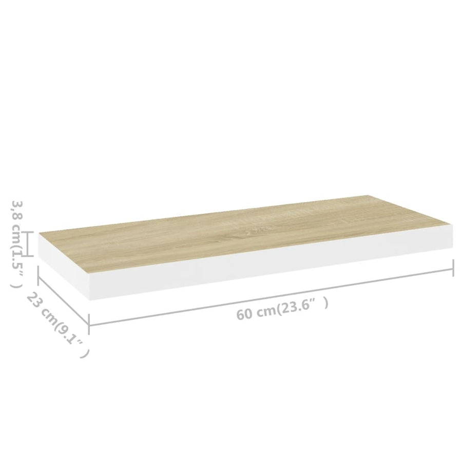 Wandschappen Zwevend 60X3,5X3,8 Cm Mdf Kleurig Eiken En Wit 2 60 x 23.5 x 3.8 cm