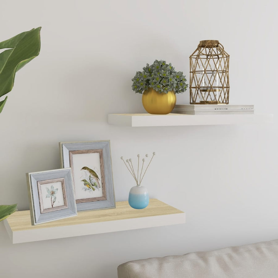 Wandschappen Zwevend 60X3,5X3,8 Cm Mdf Kleurig Eiken En Wit 2 60 x 23.5 x 3.8 cm