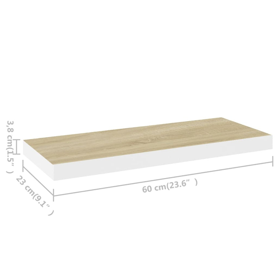 Wandschappen Zwevend 60X23,5X3,8 Cm Mdf Kleurig Eiken En Wit 4 60 x 23.5 x 3.8 cm