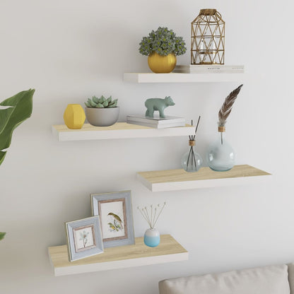 Wandschappen Zwevend 60X23,5X3,8 Cm Mdf Kleurig Eiken En Wit 4 60 x 23.5 x 3.8 cm