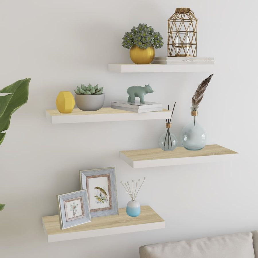 Wandschappen Zwevend 60X23,5X3,8 Cm Mdf Kleurig Eiken En Wit 4 60 x 23.5 x 3.8 cm