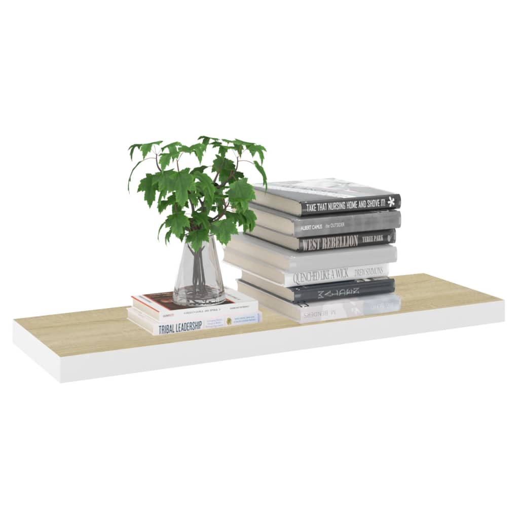 Wandschap Zwevend 80X23,5X3,8 Cm Mdf Kleurig En Eiken En Wit 1 80 x 23.5 x 3.8 cm
