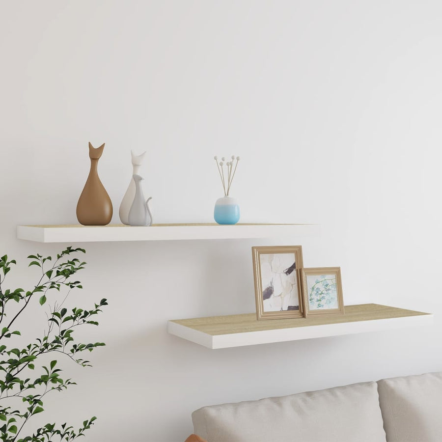 Wandschappen Zwevend 80X3,5X3,8 Cm Mdf Kleurig Eiken En Wit 2 80 x 23.5 x 3.8 cm